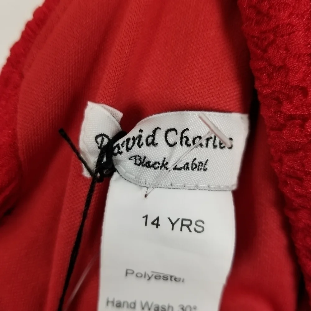 David Charles NWT Girls Sz 14 Yrs Full Skirt Sleeveless Textured Dress Bow Red